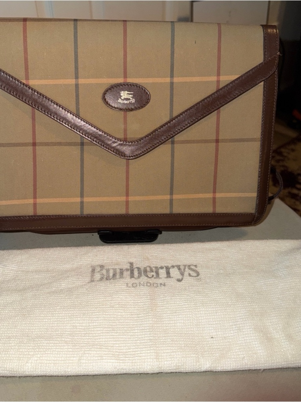 Burberry Tan Plaid Canvas and Brown Leather Messenger Bag